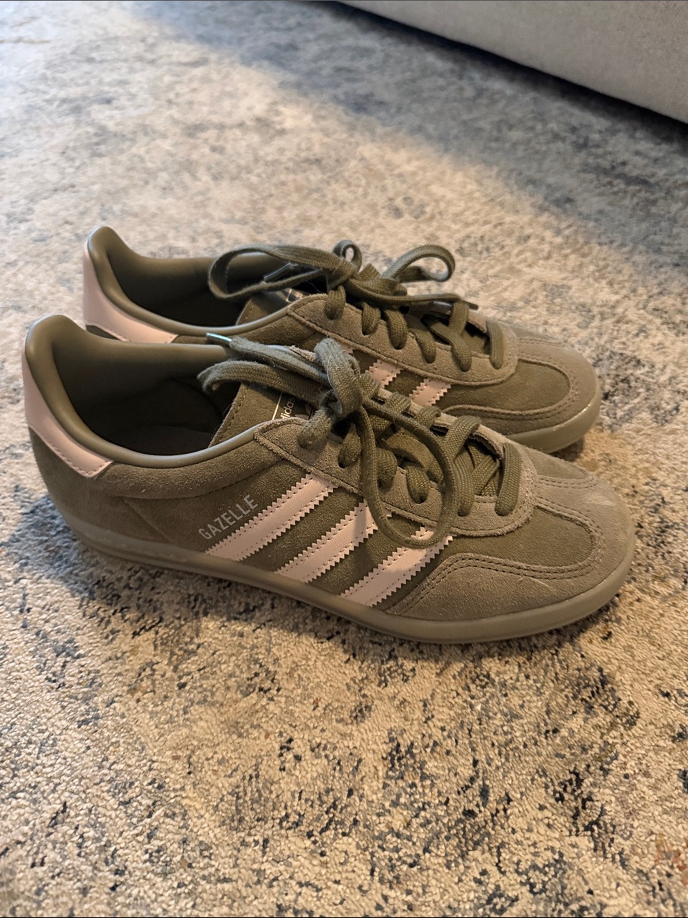Adidas Gazelle Women's Olive Green with Pink Stripes Sneakers